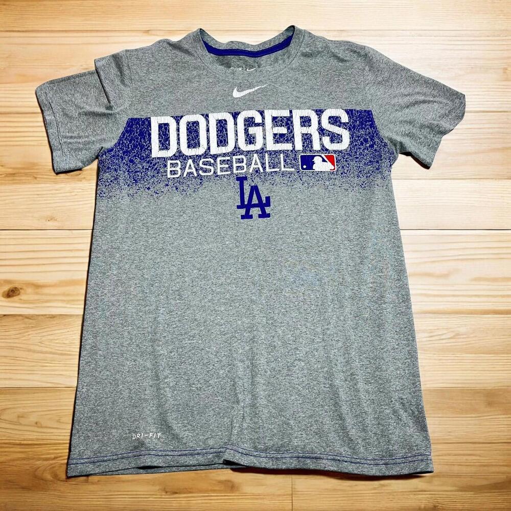 Los‎ Angeles Dodgers T Shirt Nike Swoosh Tee Dri Fit Mens Sm Gray Athletic Cut